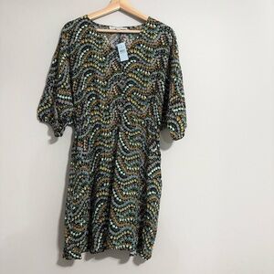 New LOFT  Mid Sleeve Black Multicolor Floral Pattern Mini Dress